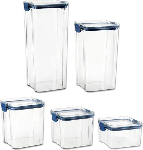 Schramm® 5 Stück Vorratsdosen Frischhaltedosen BPA frei Set 5 Größen in 3 Farben wählbar Kunststoff Gewürzdosen luftdicht Aufbewahrungsdosen , Farbe:blau