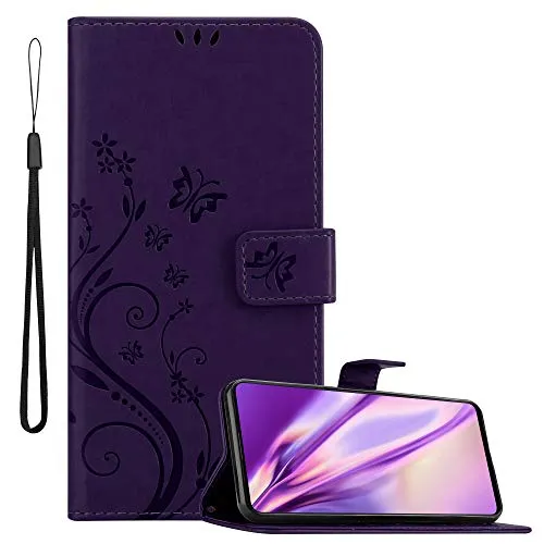 Cadorabo Hülle kompatibel mit Samsung Galaxy A71 4G Blumen Design aus Kunst Leder Flip Klappbare Stoßfeste Magnetische [Standfunktion] [Kartenfächern] Cover Hülle für Galaxy A71 4G Tasche in Lila