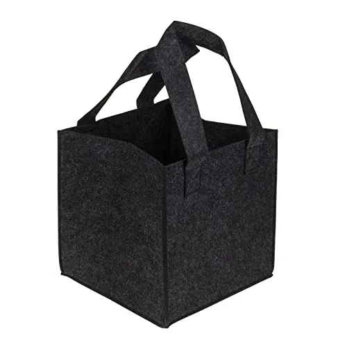 ReWu Filz-Tasche Flaschentasche Flaschenträger Flaschenkorb Tragetasche Bottlebag 6 Fächer bis 1,5L Flaschen Filzoptik Schwarz, mit Herausnehmbaren Trennwände 24 x 24 x 24 cm