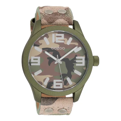 OOZOO Quarzuhr C1067 Camouflage Armbanduhr mit Lederband - Armbanduhren mit hochwertigem Miyota Quarzlaufwerk, spritzwassergeschützt und im stylischen Camouflage-Design für einen einzigartigen Look.