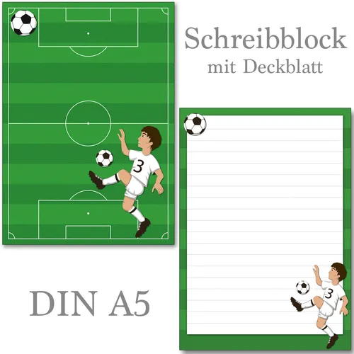 Schreibblock Fußball Ball Kicker A5 50 Bl. Block Briefpapier Notizblock Jungs