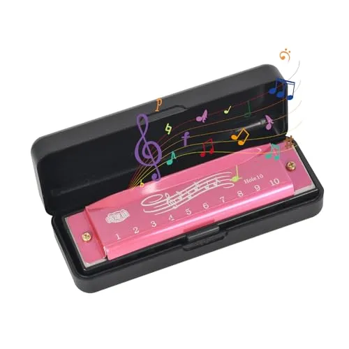 Mundharmonika 10 Loch C-Dur Blues Mundharmonika, Diatonische Harmonika, Mundharmonika Für Anfänger, Blues Harpes Mundharmonika, Hervorragender Klang, Mit Etui, Für Profis, Anfänger (Rose)
