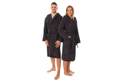 Lavea Bademantel Mexico für Damen und Herren, 100% Baumwolle, mit Kapuze - Eleganter Hotelbademantel in Schwarz (Größe M) - Hochwertiger und weicher Bademantel aus 100% Baumwolle für ein luxuriöses Spa-Feeling zu Hause. Mit Kapuze und praktischem Bindegürtel - ideal für entspannte Momente.