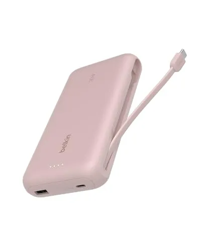 Belkin Portable Powerbank 20K PD 30 W - Schnellladen mit integriertem Kabel, Rosa - Powerbanks – 20.000 mAh Kapazität für bis zu 87 Stunden Nutzung, 30 W Leistung zum schnellen Laden von Smartphones und Tablets, ideal für unterwegs.