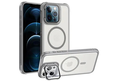 CoolGadget Handyhülle Hybrid CAM Handy Hülle für Apple iPhone 12 Pro 6,1 Zoll, Kameraschutzglas klappbar Schutzhülle Metallring für Magsafe Zubehör