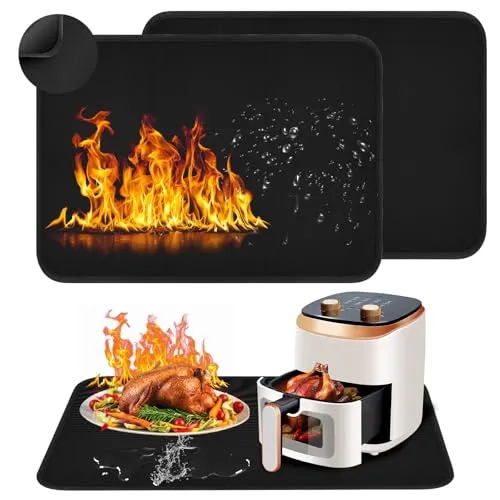 Feuerfeste Unterlage 60 * 80 cm, 2 Stücke Hitzebeständige Unterlage, Feuerschutzmatte, Hitzeschutzmatte,Feuerfeste Silikonmatten für Luftfritteuse,Mikrowelle,Küchenarbeitsplatten