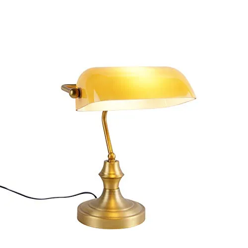 Qazqa Klassische Notarlampe Bronze mit Braunglas in bronze von QAZQA
