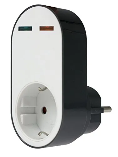 as – Schwabe Überspannungsschutzadapter Flash 230V/16A/max. 3.500W – Steckdosenadapter mit Überspannungsschutz – Sicherer Berührungsschutz – Geräteschutz Zwischenstecker - Weiß/Schwarz, 18611