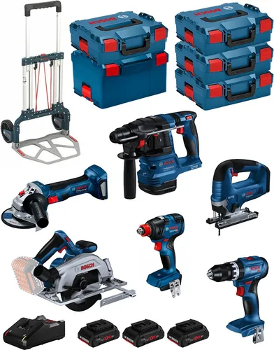 BOSCH Kit BK603 (GSB18V-45 +GDX18V-200 +GKS18V-57-2 +GST18V-125B +GBH18V-22 +GWS18V-7 + 3x4,0Ah PC +GAL18V-40 + 5xL-Boxx +caddy)