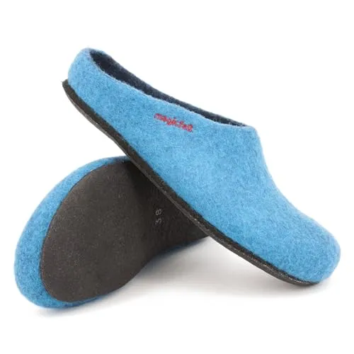 Magicfelt Filzpantoffeln 709 aus Mulesing-freier Merino-Schurwolle – Handgefertigte & anatomisch geformte Hausschuhe für Damen & Herren Größe EU 36-50 – Filzclogs mit Filz-Latex-Sohle Petrol, 40