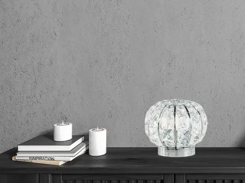 Designer Kugel Tischlampe dimmbar, Chrom mit Glaskristallen, Ø16cm