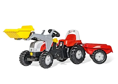 Rolly Toys Steyr 6165 CVT Trettraktor - Kinderfahrzeuge für kleine Abenteurer: Mit Flüsterlaufreifen, Lader und Anhänger für sicheren Spielspaß und fantasievolles Rollenspiel.
