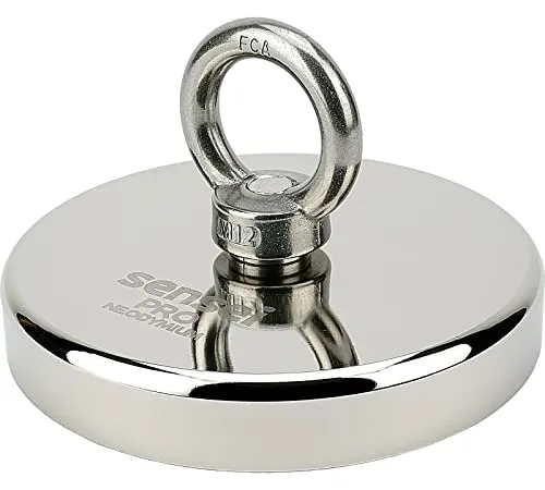 SENSEI® Extra Starker Magnet – 600 kg Zugkraft, Großer Neodym-Magnet – Ø 120 mm, Ösenmagnet mit Griff für Sicheren Halt und Magnetfischen