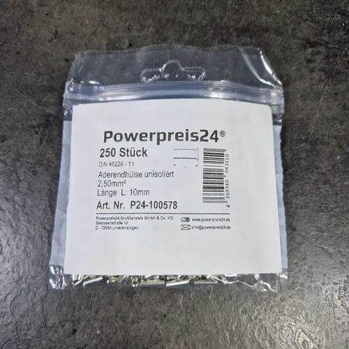 Stück Aderendhülsen unisoliert blank 2,5 mm² Aderendhülse Länge 10mm 250