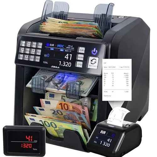 Jubula MV-600 Banknotenzähler Bundle mit Jubula MPR-1 - Card-Reader mit intelligentem Doppelfach-Design zur Sortierung gemischter Geldscheine, ideal für Unternehmen, die Effizienz beim Geldzählen benötigen.