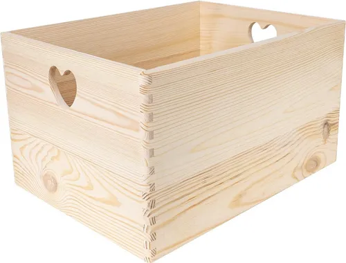 Creative Deco Aufbewahrungsbox Holzkiste mit herzförmigen Griffen - Praktische Aufbewahrungsbox aus unlackiertem Kiefernholz, ideal für Obst oder andere Gegenstände. Mit herzförmigen Griffen und einem stilvollen Design.