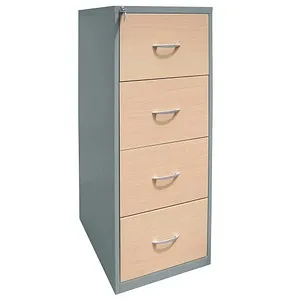 G-Office Hängeregisterschrank FGC/WF.4 - 4 Schübe, abschließbar - Büroschränke mit stabiler Stahlkonstruktion und Holzfronten, ideal für sichere Aufbewahrung von bis zu 200 Mappen. Voll ausziehbare Schubladen mit Zentralverriegelung und hoher Belastbarkeit.