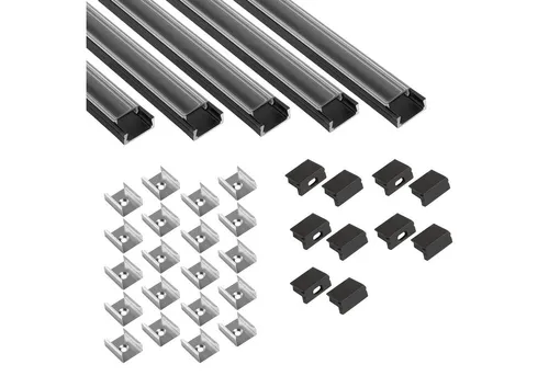 tktrading24 LED-Stripe-Profil 5x A15 LED Profil 2m - Schwarz inkl. Abdeckung, Halter & Endkappen