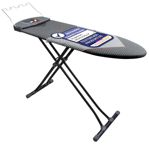 DEVECIOĞLU Bügelbrett 156x45 cm mit Dampfbügelstation Bezug - Großzügiges und klappbares Bügelbrett mit hitzebeständigem Bezug und extra dicker Polsterung für professionelles Bügeln. Ideal für Dampfbügelstationen und platzsparend.