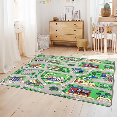 Primaflor Spielteppich City - 200x300 cm | Straßen für spannende Rollenspiele - Teppiche & Läufer für Baby- & Kleinkinderzimmer: Lebendiges Stadt-Design mit Straßen und Gebäuden, ideal für kreative Rollenspiele – pflegeleicht und langlebig.