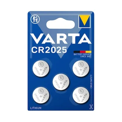 Varta Knopfzelle CR 2025 3V - 5er Pack - Einweg-Batterien mit hoher Energiedichte und minimaler Selbstentladung. Ideal für Fernbedienungen, Taschenrechner und Uhren – zuverlässige Leistung dank hochwertiger Materialien.