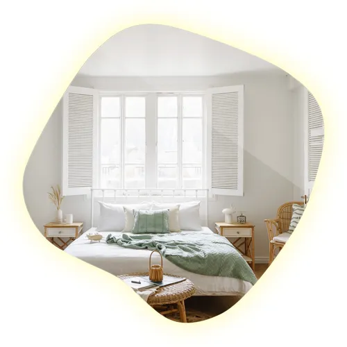 Tulup LED Design Spiegel 48,3x47,9 cm – Asymmetrischer Dielenspiegel mit LED-Beleuchtung - Der Tulup LED Spiegel vereint modernes Design und Funktionalität. Mit seiner organischen Form und neutralweißer Beleuchtung ist er ideal für jeden Raum und verleiht eine besondere Atmosphäre.