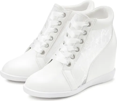 Elegante LASCANA Sneaker für Damen, Gr. 42, weiß - Stylische Sneaker mit innenliegendem Keilabsatz und Spitzendetails von LASCANA. Ideal für Freizeit und Alltag, aus hochwertigem Lederimitat gefertigt.