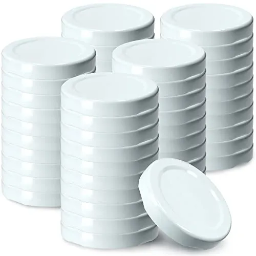 KADAX Schraubdeckel fi53 mm, Twist-Off-Deckel Set aus Metall, passend für 115ml Gläser, Ersatzdeckel mit 4 Einrastzähnen, Deckel für Flaschen und Einmachgläser (50 Stück, Weiß)