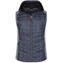 Damen Strickfleece Hybridweste JN767 - Stylische Funktionsjacke in grau, Größe XL - Funktionsjacken: Weiche, wärmende Strickfleece Hybridweste in Melange-Optik mit tailliertem Schnitt, seitlichen und Innentaschen sowie modischer Kapuze - ideal für aktive Damen.
