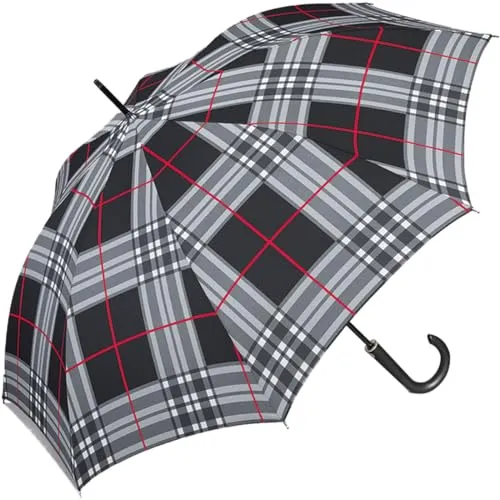 happy rain selection Stockschirm Kinematic groß stabil windfest mit Automatik - Kariert Schwarz
