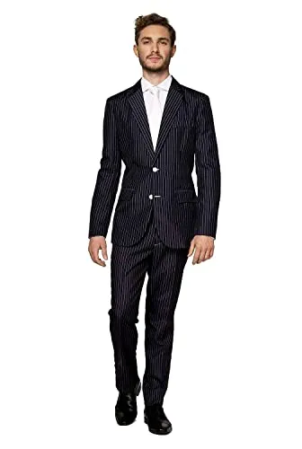 Suitmeister Herrenkostüm - 20er Gangster Zuhälter - Tailliert und Stilvoll - Anzüge für Herren, stilvolles 20er Jahre Gangster-Kostüm mit Slim Fit, ideal für Halloween und Faschingspartys, inklusive Blazer, Hose und Krawatte.