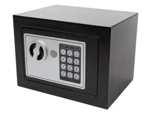 Perel Elektronischer Safe - 17 x 23 x 17 cm - Schwarz - Elektronischer Safe mit 3- bis 8-stelligem Code, ideal für die sichere Aufbewahrung von Wertsachen. Kompakt, mit Notschlüssel und einfacher Montage, bietet er zuverlässigen Schutz und Benutzerfreundlichkeit.