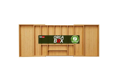 SO-TECH® ORGA-BOX® III Besteckeinsatz aus Bambus, verstellbar - Praktischer Besteckeinsatz mit 11-13 Fächern, verstellbar von 750 bis 1180 mm. Ideal für eine übersichtliche Kücheneinrichtung und optimale Nutzung des Stauraums.