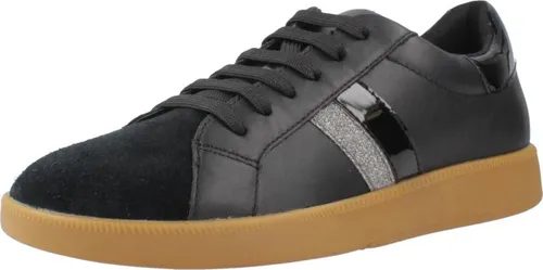Geox Damen D MELEDA B Sneaker, Black, 38 EU - Damen-Sneaker mit atmungsaktivem Synthetik-Obermaterial und flacher Gummisohle, ideal für den Alltag und bequemes Tragen.