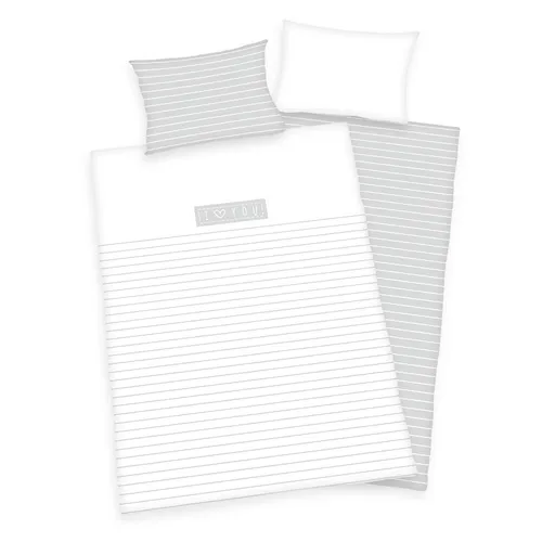 Babybettwäsche 100% Baumwolle weiß/grau Bettbezug Kissenbezug