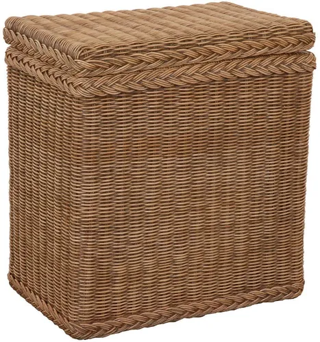 Rattan Wäschekorb mit Deckel - Vintage Braun - Wäschekorb im Landhausstil, geflochten und mit Stoffinlett, ideal für stilvolle Aufbewahrung in jedem Raum.