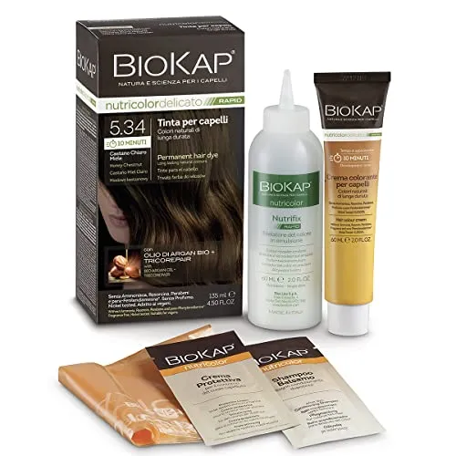 BIOKAP RAPID Permanente Haarfarbe 5.34 Honig Kastanienbraun | NUR 10 MINUTEN EINWIRKZEIT | Bio Arganöl