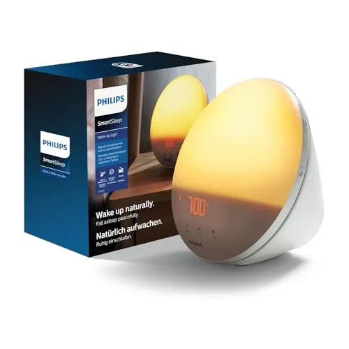 PHILIPS HF3521/01 Wake-up Light - Nachtlichter mit Smart Sleep-Funktion, simuliert Sonnenaufgang für sanftes Wecken und verbessert den Schlafrhythmus.