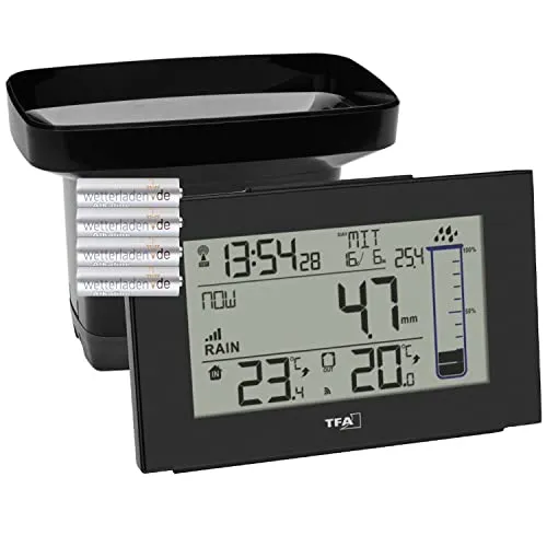 TFA Dostmann 47.3006 Splash digitaler Funk-Regenmesser Niederschlagsmesser (schwarz mit Batterien)