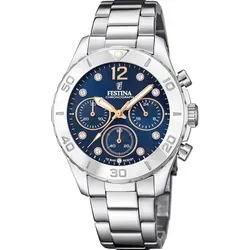 Festina Damen Analog Quarz Uhr F20603/3 - Elegante Damen Armbanduhr aus Edelstahl mit funkelnden Zirkonia und 10 bar Wasserdichtigkeit, ideal zum Schwimmen und Schnorcheln.