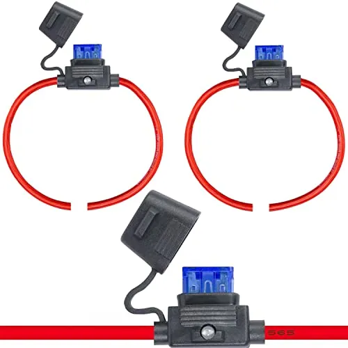 ZHOFONET 10AWG Inline Sicherungshalter,mit 30cm Draht ATO Flachsicherung Wasserdicht Halter, mit 2-teiligen Klein Flachsicherungen(15A,30A)2pack
