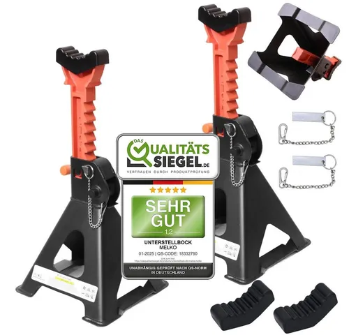 Melko 6000KG Unterstellbock - Stabilität und Sicherheit für PKW - Stützböcke mit 6 Tonnen Tragkraft aus robustem Gusseisen, 9-stufig höhenverstellbar (28–42,5 cm) und inkl. Sicherungssplint für maximale Sicherheit. Ideal für Werkstatt und Garage!