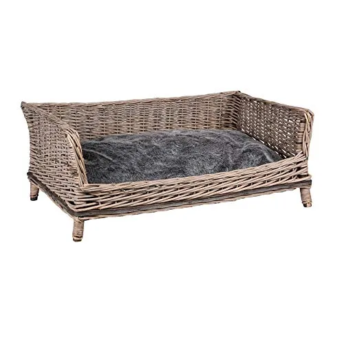 UNUS Hundebett aus Weide mit grauem Kissen, 80 cm - Hundebett aus Weidenholz, stilvolles Design und maximaler Komfort mit herausnehmbarem, waschbarem Kissen – ideal für mittelgroße bis große Hunde.