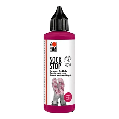 Marabu 17220106005 - Sock Stop, 90 ml, Himbeere, gummiartige Antirutsch-Farbe auf Wasserbasis, für Textilien zum sicheren Halt auf glatten Böden, einfache Anwendung aus der Flasche