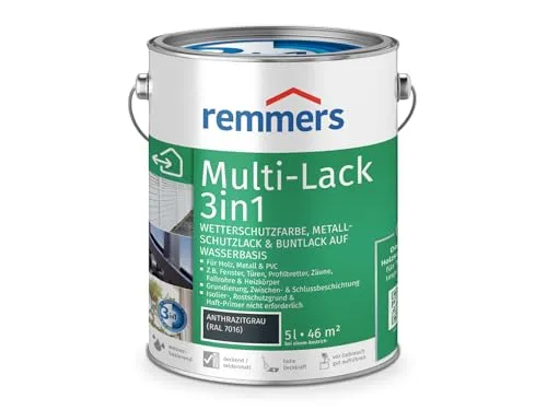 Remmers Lack MULTI-LACK 3IN1 - 5 LTR - Vielseitige Wetterschutzfarbe für Holz, Metall & PVC. Ideal für Innen- und Außenanwendungen mit hervorragender Wetterbeständigkeit und korrosionsschutz.