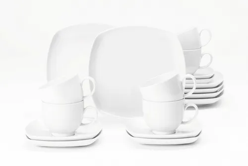 Seltmann Kaffeeservice 18-teilig uni weiß Lido eckig - Komplett-Service aus spülmaschinenfestem Porzellan, ideal für stilvolle Kaffeerunden, mit 6 Kaffeetassen und Tellern in eleganter quadratischer Form.