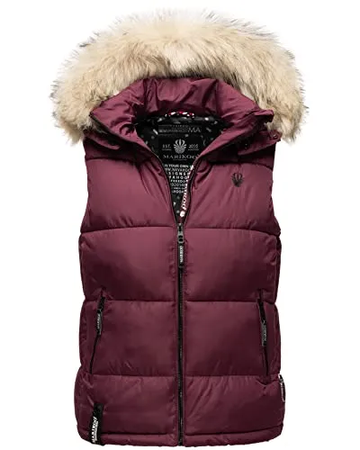 MARIKOO Damen Winter Weste Steppweste mit Kapuze und Fellkragen - Funktionsjacken mit weichem Obermaterial, trendigem Steppdesign und großem Fellkragen. Ideal für kalte Tage, mit praktischen Taschen für sicheren Stauraum.
