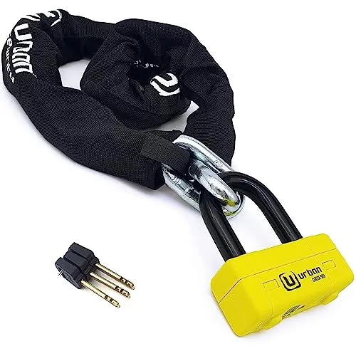 URBAN UR75120 Diebstahlsicherung Motorradschloss Scheibenschloss Hohe Sicherheit Classe SRA homologiert, Mini Bügelschloss + Kettenschloss ø15, 120 cm