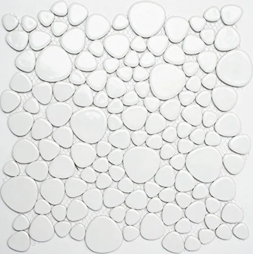 Kieselmosaik Drops weiß glänzend Keramiksteine Mosaiksteine Duschboden Duschwand 12-0102 | 10 Mosaikmatten
