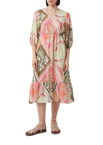 comma Fließendes Kleid aus Viskosemix mit Unterkleid rosa 42 - Freizeitkleid für Damen, leicht und luftig mit V-Ausschnitt und Tunnelzug, perfekt für warme Tage und vielseitige Anlässe.